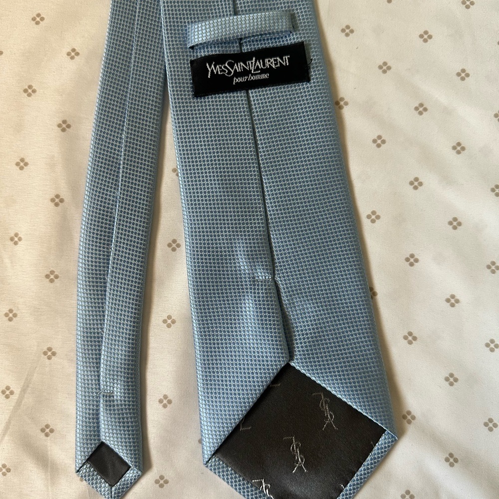 Yves Saint Laurent Light Blue Micro-Pattern Silk Tie